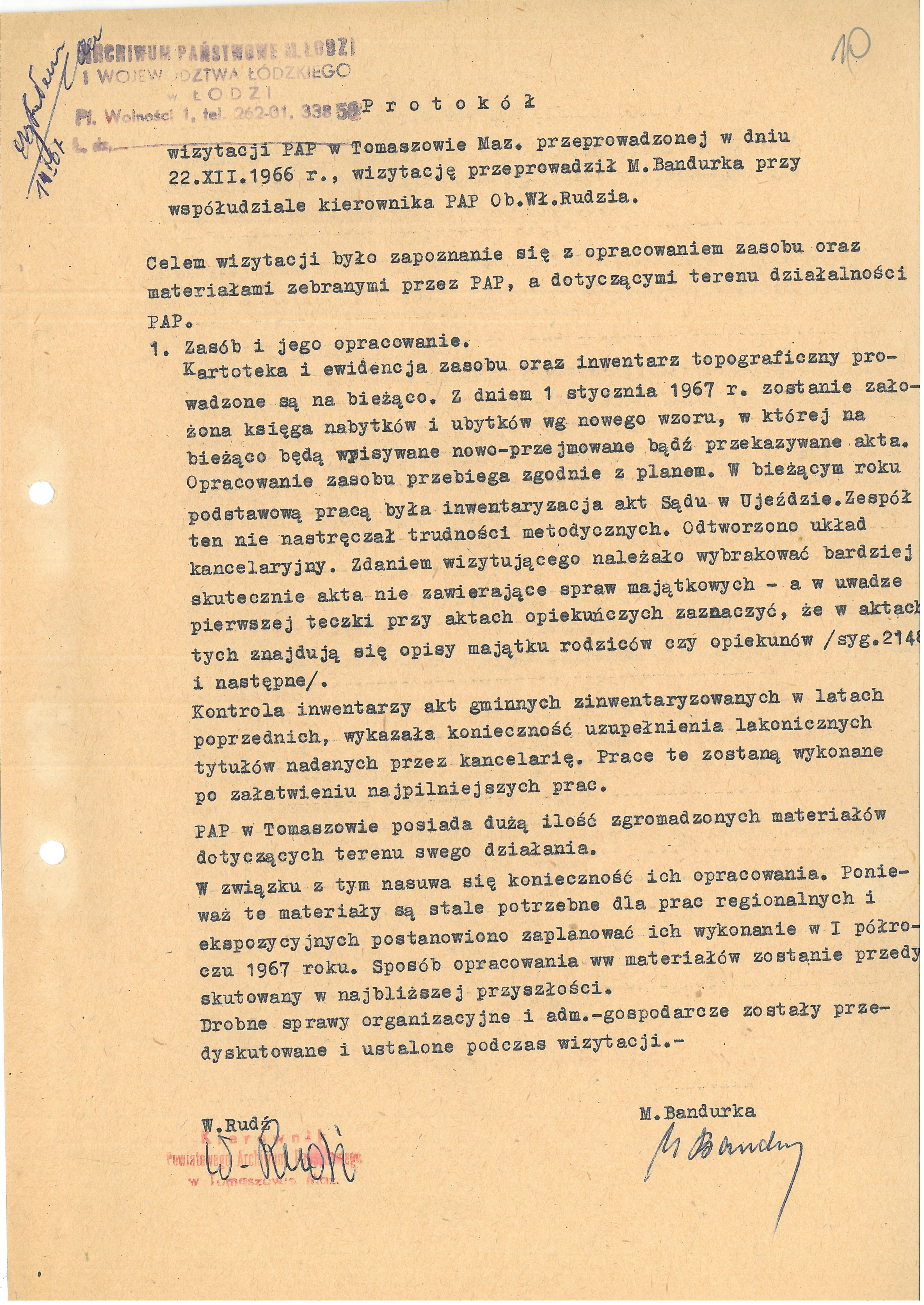 Protokół z wizytacji Powiatowego Archiwum Państwowego